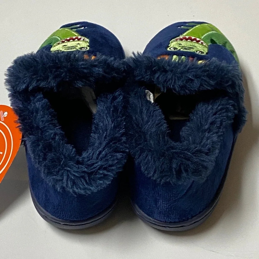 Wonder Nation Kids Navy Blue Dinosaur Dino Nite Slippers Size 9-10‎ NWT